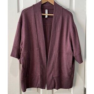 Athleta Short Sleeve Lotus Wrap Oversized Cardigan Pockets Vintage Plum Size S/M